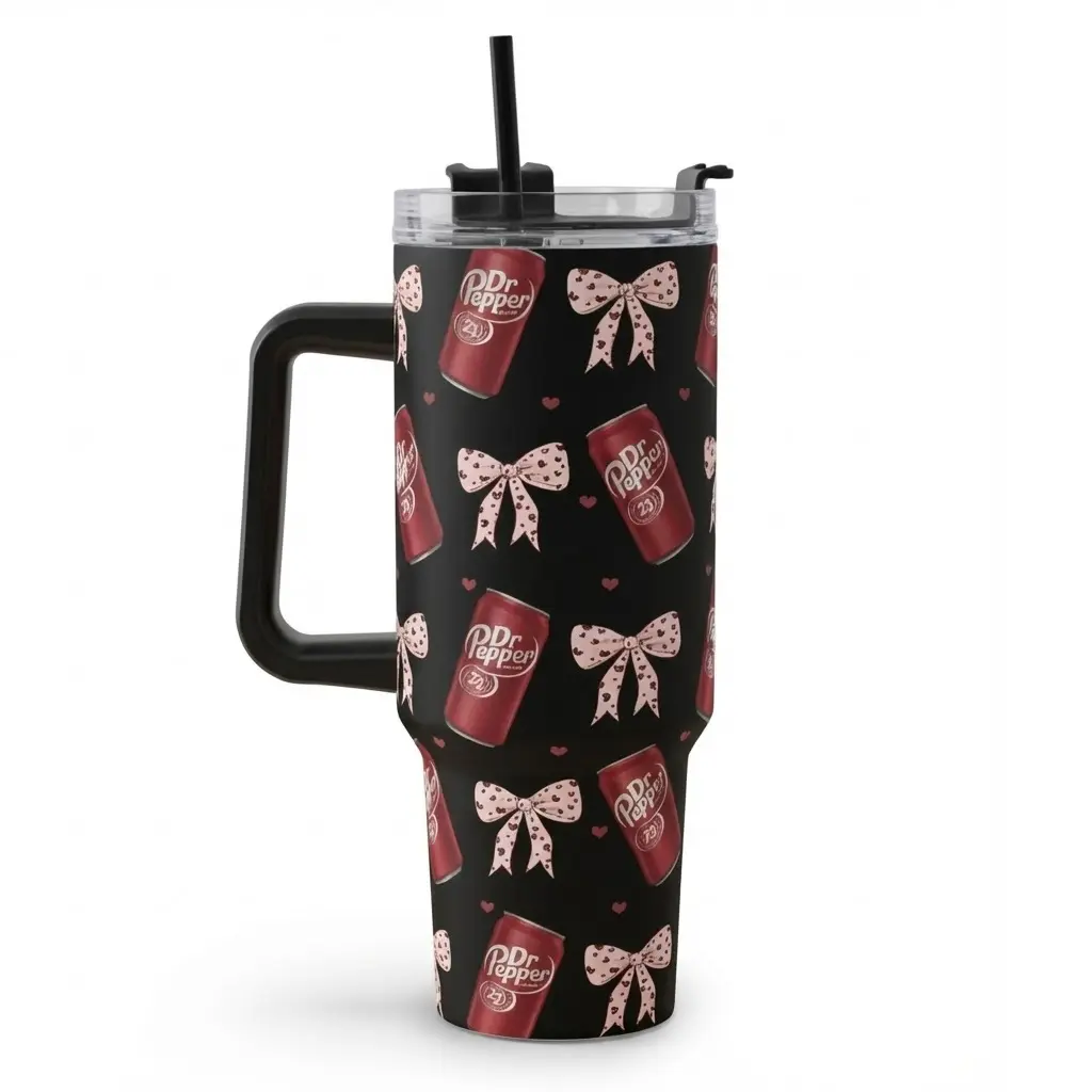 Dr Pepper Tumbler, 40oz With Handle Tumbler, Paint Drip Design, Christmas Gift, 40oz Stainless Steel Tumbler, Perfect Gift For Pepper Lover
