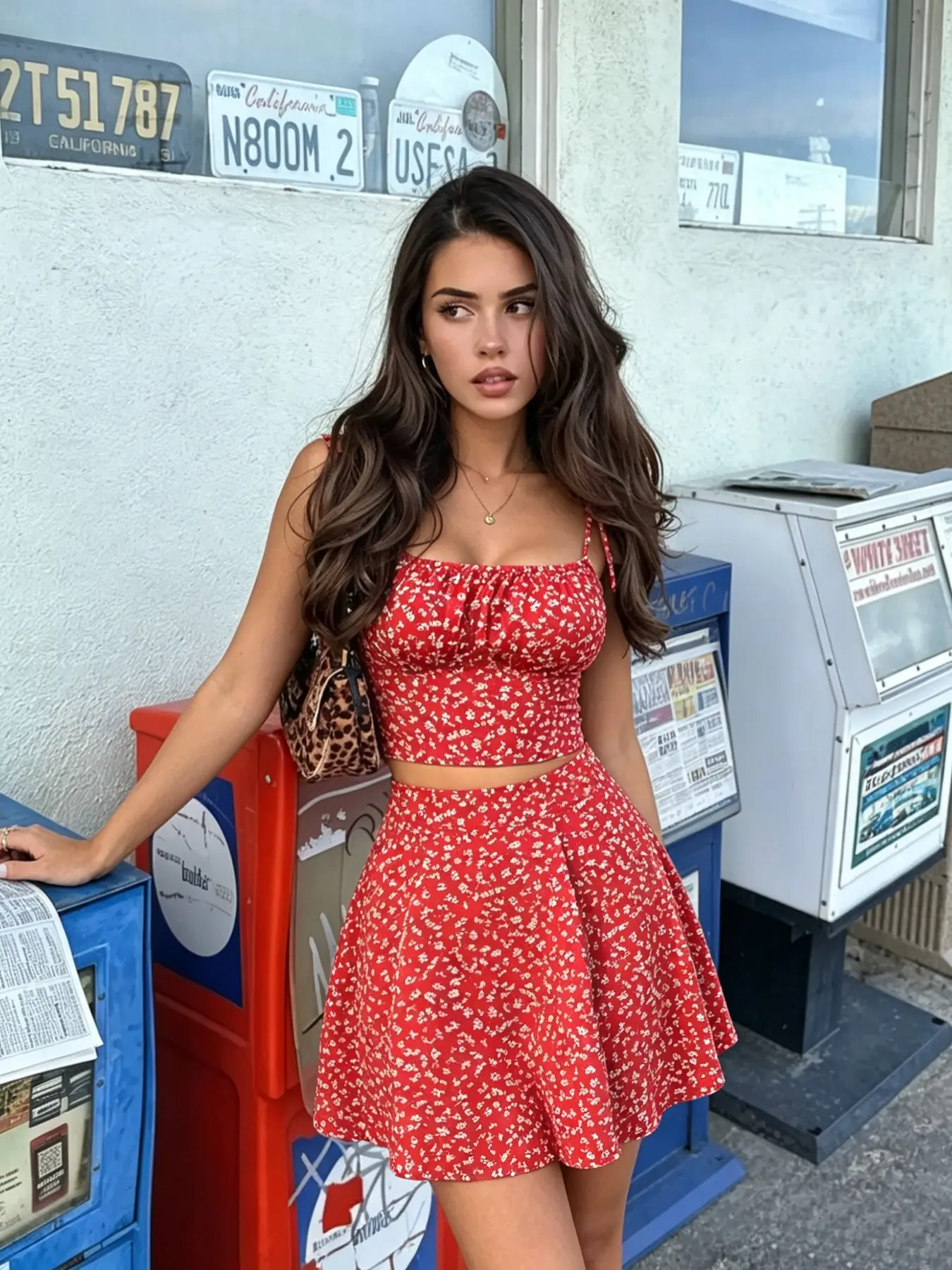 Romantic Ditsy Floral Tie Shoulder Cami Top & Short A-Line Skirt Set, Perfect for Dates, Casual Summer Wear