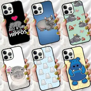 Cartoon Hippos Pattern phone Case Cover For iPhone 16 15 14 Plus XR XS For apple 16 11 12 13 mini Pro Max coque