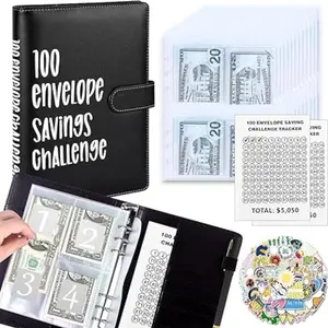 100 Envelopes Money Saving Challenge A5 Money Saving Binder with Cash Envelopes，Budget Binder Savings Challenge Book for 100 Day to Save $5,050 for Budgeting Planner & Saving Money (Black)