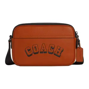 Coach Graham 23 Varsity Print Leather Crossbody Bag for Men in Toffee Brown
