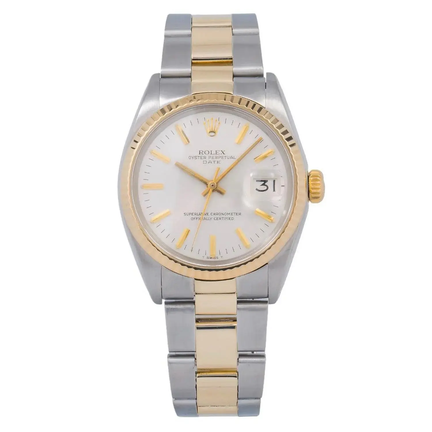 Rolex 34MM Oyster Perpetual 14233 Two-Tone Silver Index Dial