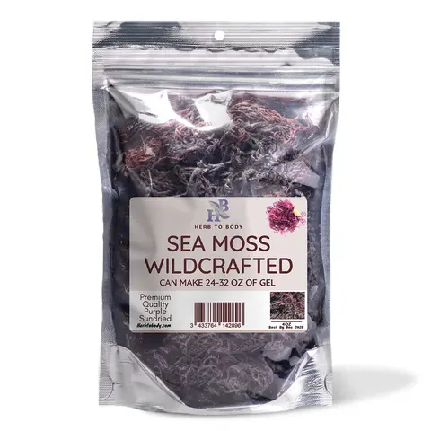 Herb To Body Purple Irish Sea Moss - 4 oz (113 g) & 1 lb (454 g) | Raw Sun-Dried, Gluten Free Ingredients, Vegan, Resealable Pouch | 3 to 4 Weeks Refrigerated, Youth Support