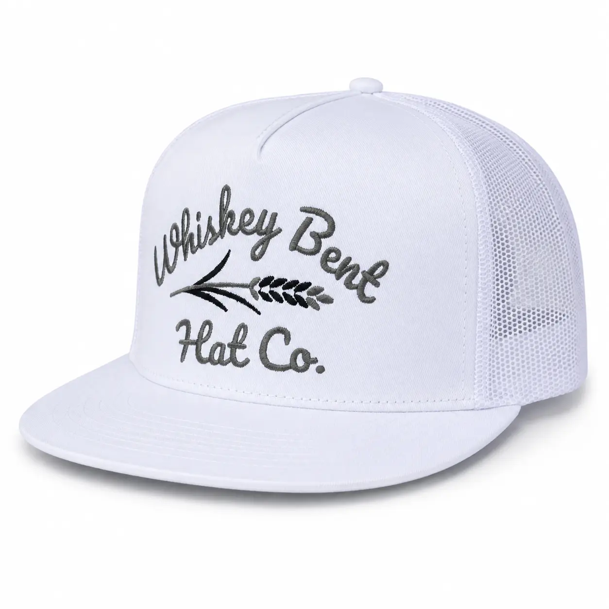 Whiskey Bent Hat Company Trucker Hat, White Mesh Snapback Cap, Western Cowboy Hat, Adjustable Country Baseball Cap for Men & Women