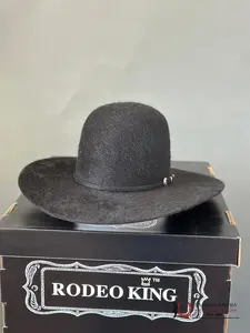 Rodeo King 10X Grizzly Black Open Crown Vintage Fashion Adjustable Stylish Trendy Hat with Original Box & Silver Buckles