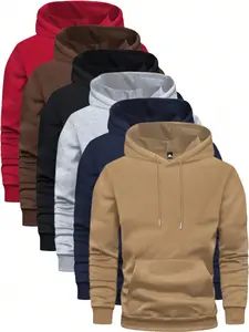 Men's Long Sleeve Hoodie with Pocket, Adjustable Drawstring, Solid Color Options, Spring/Fall New Arrival, Regular Fit, Oversized Casual Style, Suitable for Sports, Fitness, Running, Travel, Vacation, Outdoor Camping, Men's Top, 6 Pack