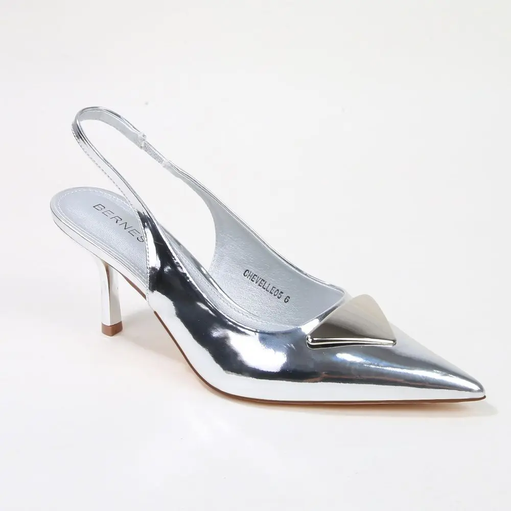 Berness Women's Chevelle Slingback Kitten Pump Heels with Metallic Accent Silver 6.5