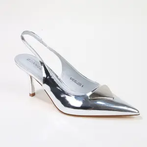 Berness Women's Chevelle Slingback Kitten Pump Heels with Metallic Accent Silver 6.5