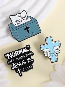 3 Piece Christian Faith Cartoon Enamel Pin, Brooch Pins, Inspirational Style Revelation 21:4 He Will Wipe Every Tear and Normal Isnt Coming Back Jesus Is Behold I Make All Things New Verse Design for Backpack Jacket Decoration Gift for Believers
