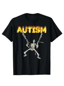 Men's Retro Autism Skeleton Meme Shirt, Regular Fit Casual Short Sleeve Round Neck T-Shirt for Summer, Men's Top for Daily Wear BK-674
