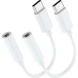 2 Pack USB C to 3.5mm Headphone Jack Adapter, Aux to USB C HiFi Compatible for   17/16/15/ Max/Plus, Type C Aux Audio Dongle  Cord for iPad,  Galaxy S25/24/S23/S22/S21-White