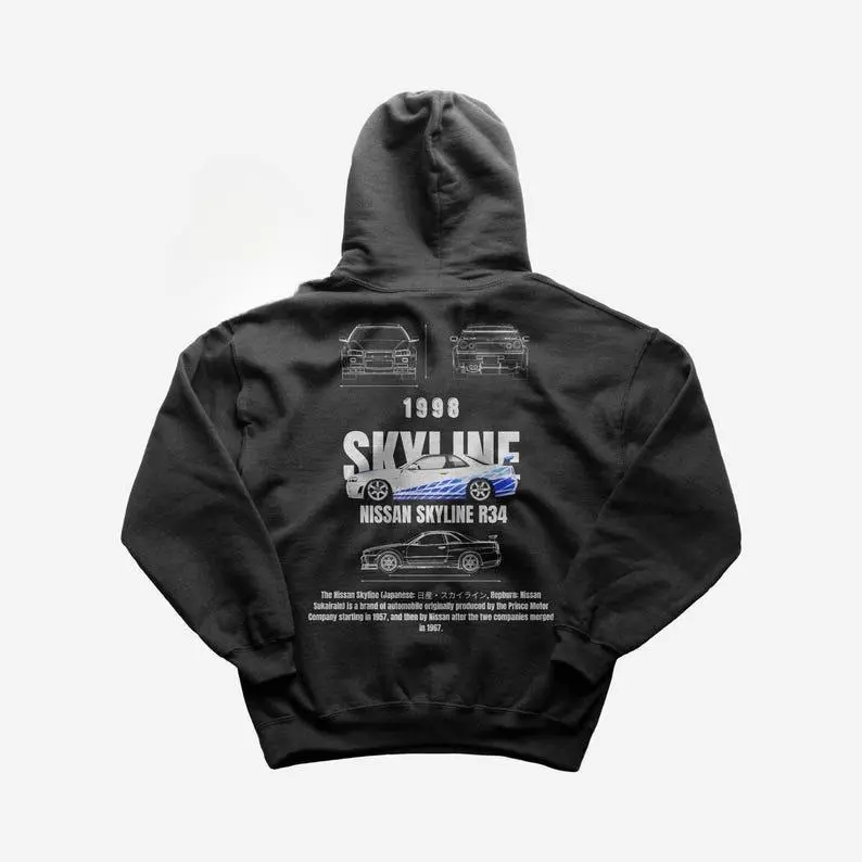 Limited Nissan Skyline Hoodie Sweatshirt, Skyline GTR R34 Hoodie