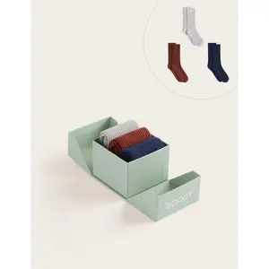 3-Pack Giftbox - Ribbed Crew Socks - Navy/Rust/Pebble