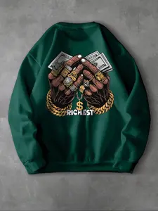 Men's Long Sleeve Round Neck Fleece Pullover Fitted Sweatshirt, Graphic Sweatshirts, Large Graphic Print Casual Winter Top, Warm Street Style, Multiple Colors Available, Casual Cozy Sweatshirt