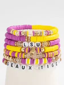 7pcs/set Soft Clay Letter Beaded Crystal Polymer Clay Bracelets, and Charm Bangles, Bracelets Stack, Daily Decor Party Jewelry Gift