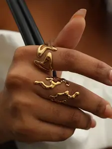 Women's Stainless Steel Rings, 2pcs Coralline Open Ended Design, Ideal for Daily/vacation/holiday Wear, Elegant & Luxurious