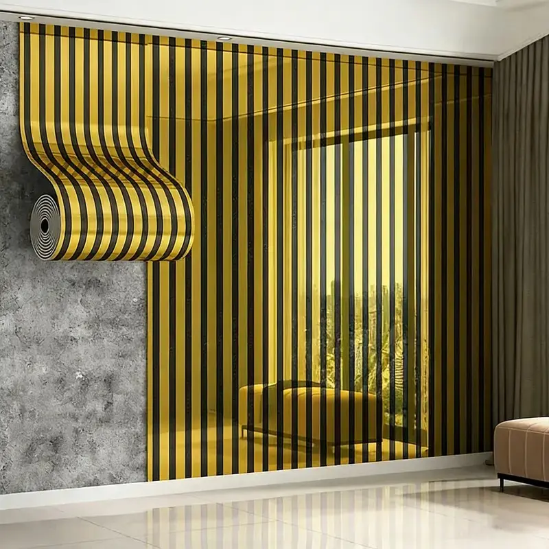 Gold/Silver Self-Adhesive Reflective Mirror Wallpaper, featuring Decorative glossy metallic texture, easy to peel and stick, convenient installation, removable and waterproof, ideal for decorating shops, living rooms and entryways