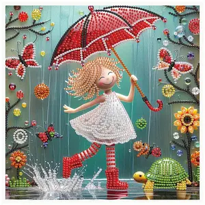 5D Diamond Arts Colorful Painting Kit, Umbrella Girl Pattern DIY Diamond Arts Colorful Painting, Handmade Craft Wall Art Decoration
