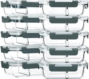 10-Pack,30 Oz Glass eal Prep Containers 2 Copartents Airtight Lunch Bento Boxes with Lids, Glass  Storage Containers, icrowave, Oven, Freezer and Dishwasher