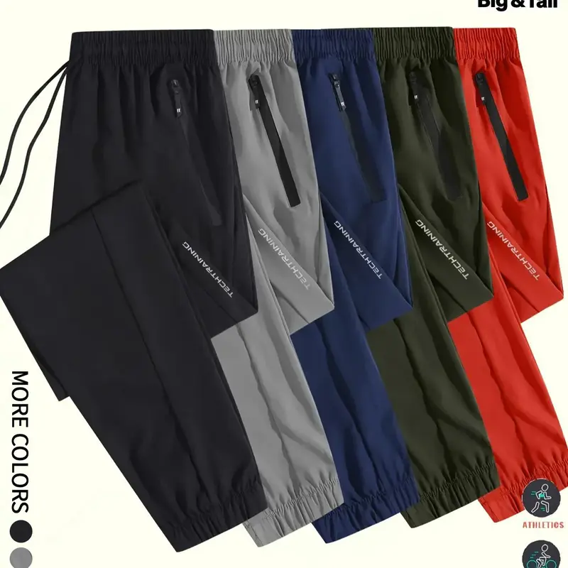【Plus Size】 Solid Color Drawstring Waist Pants, Casual Comfy Breathable Quick Drying Trousers for Running, Men's Bottoms for All Seasons