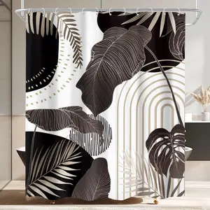 Black Boho 60Wx72H Shower Curtain Mid Century Tropical Monstera  Grey Palm Leaf  Simple Summer Modern Abstract Bathroom Curtain Set Minimalist Bath Bathroom Accessories Decor