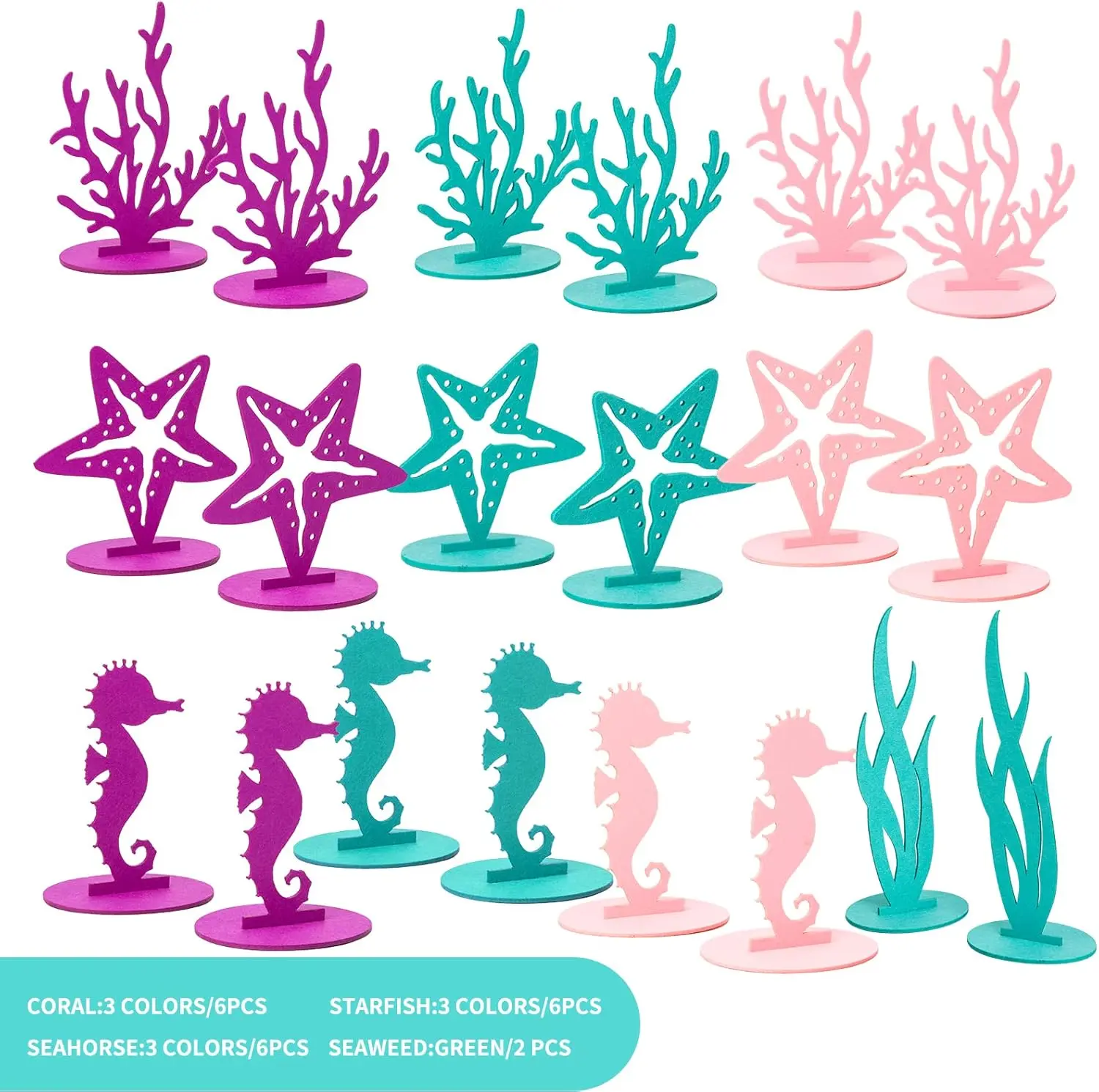 20PCS Mermaid Party Decor Kit - Felt Ocean Ornaments for Birthday, Under the Sea Themed Events, DIY Table Centerpieces,Mermaid Tail, Starfish, Seahorse, Coral Decorations