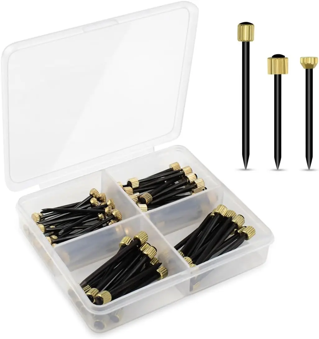 90 count Nails for Hanging Picture Decorative  for Hanging Wall Decor Pictures Frame Kit 3 Sizes Picture Hangers Photo Hanger Made of Steel Pin & Brass  Nails Hardware with Plastic Box (Black)