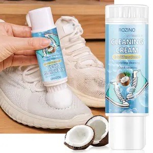 ROZINO Multi Functional Cleaning Cream Waterless Quick Clean 360 Brush Head Gentle Removal for White Shoes Sneakers Mesh Canvas Slippers Casual Shoes Stain Remover 60ml