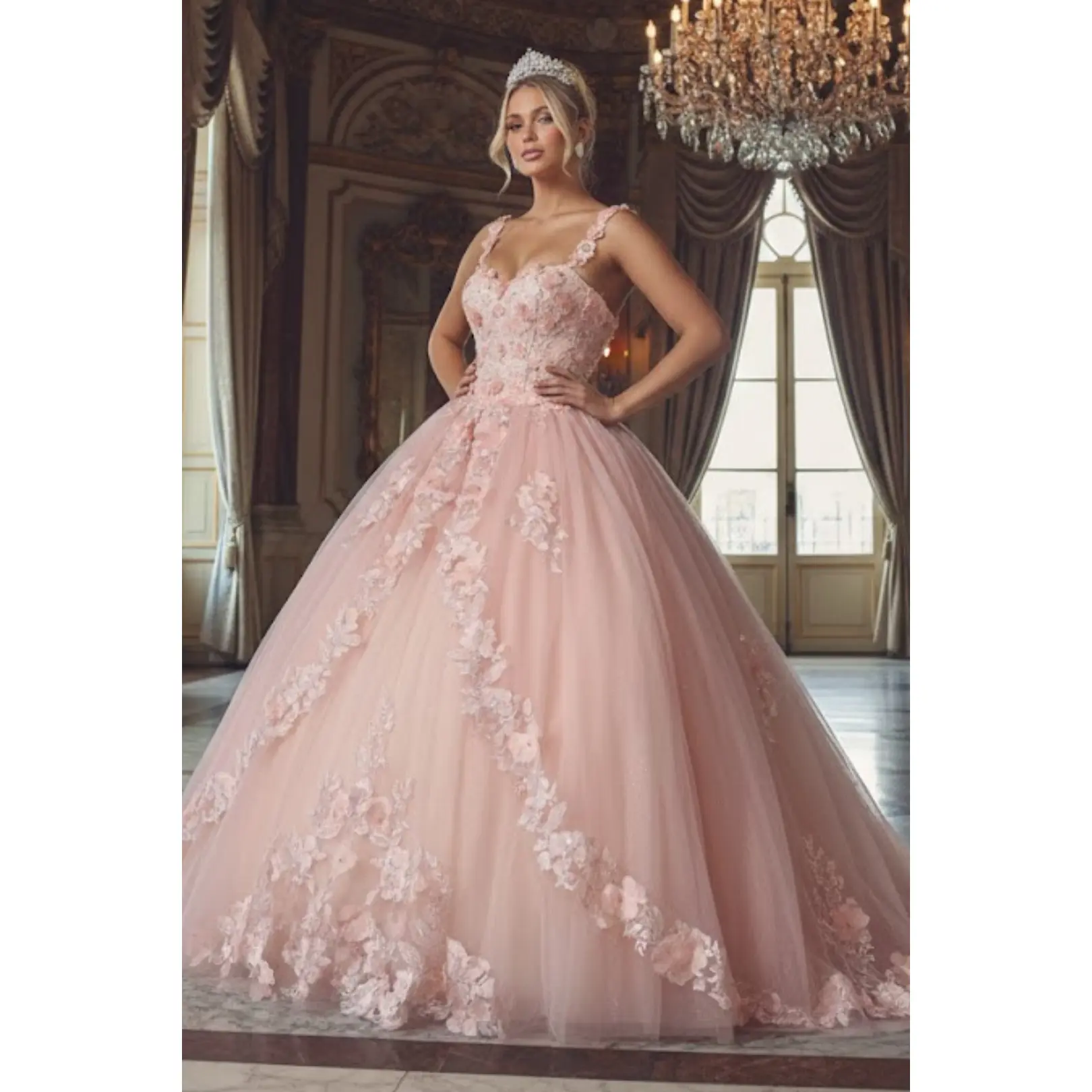 pink 16th birthday dress Pink Tulle Layers Ruffles Long Prom Formal Dress, Pink Sweet 16 Dress main image 1