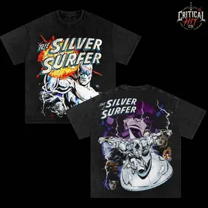 BoldThreads Silver Surfer – Herald of Galactus Vintage - MCU Comic Edition Double Printed Oversize Lightweight Acid Washed Tee Vintage Comic Design Top Cotton Superheroes Streetwear T-Shirt Clothes Menswear Womenswear, Unisex Viral Fan Merch Graphic Tee