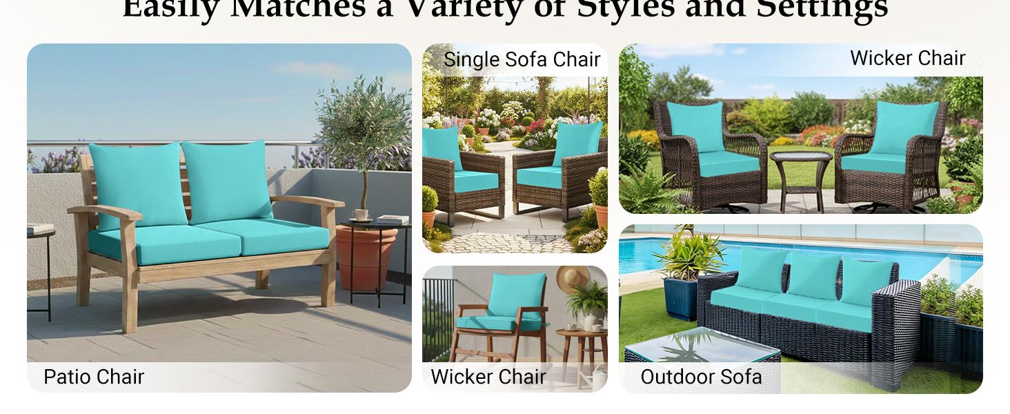 【Summervibes】downluxe Outdoor Chair Cushions, Waterproof Fade Resistant Patio Furniture Cushions with Handle & Removable Cover, Deep Seat Outdoor Cushions for Sofa, Couch and Patio Chairs