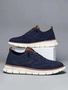 Men's Casual Sport Shoes Lightweight Breathable Outdoor Running Shoes, Striped Pattern, Textile Upper, Eva Sole, All Seasons, Knitted Running Shoes, Running Sneakers, Sports Shoe