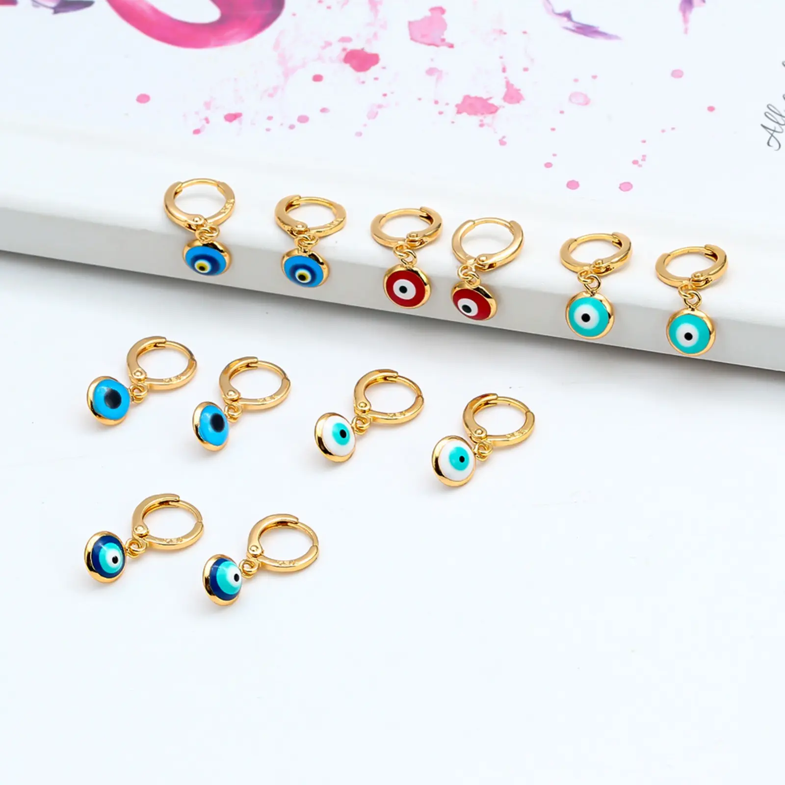 Retro Evil Eye Earrings Set, Unisex Hoop and Studs Combo with Non-Pierced Clip-On Hoops for Everyday Use, Hoop Earrings