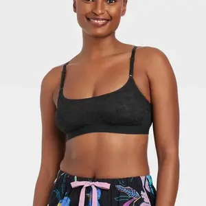Auden Women’s Medium Black Lace Bralette Womenswear Floral Mesh Adjustable Spandex Fabric Everyday Fit