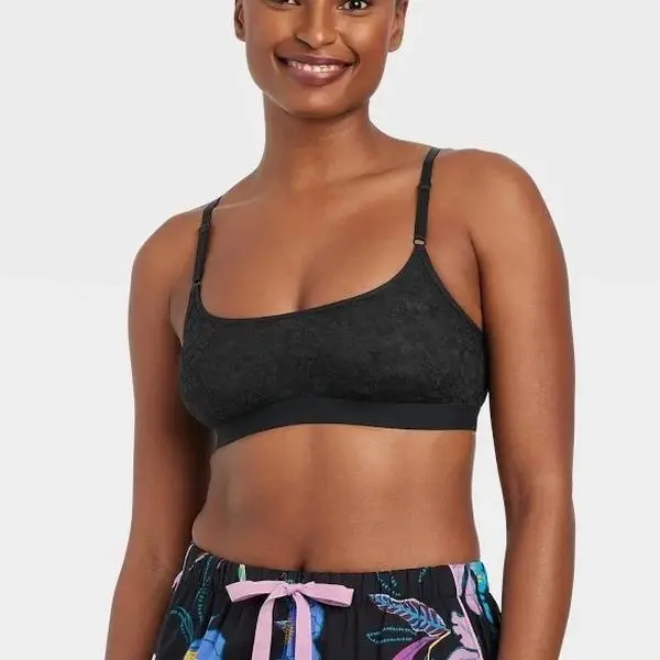 Auden Women’s Medium Black Lace Bralette Womenswear Floral Mesh Adjustable Spandex Fabric Everyday Fit