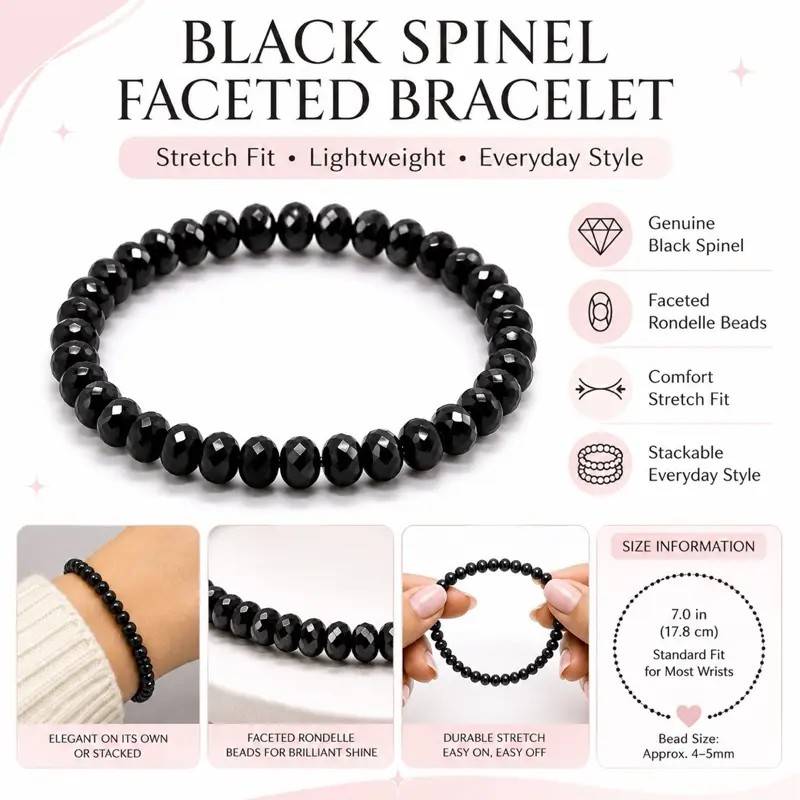 Black Spinel Faceted Bracelet  | stretch bracelet