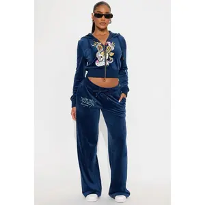 Ed Hardy NY Skull City Velour Pant Set - Navy E, Hoodie, Polyester