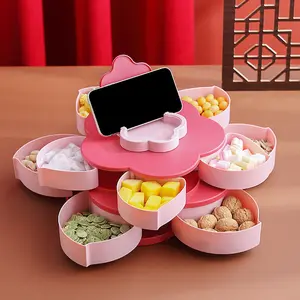 Rotating petal candy box, double-layer flower-shaped fruit tray, snack box, storage box, multi-compartment multifunctional plastic rotating fruit tray