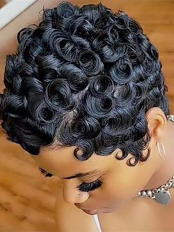 Curly Wave Wig Pixie Cut Wig for Women Halloween Wig Full Machine Made Wig 150% Density 6 Inch Human Hair Wigs Curly Wave Wig Pixie Cut Wig for Women Halloween Wig Full Machine Made Wig 150% Density 6 Inch Human Hair Wigs