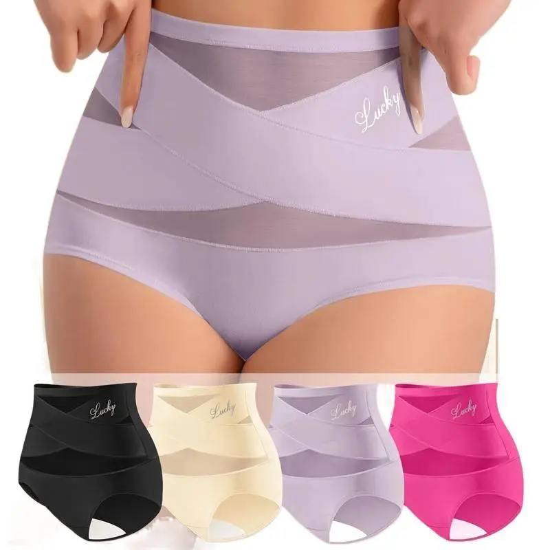 Lady's 4/8-Pack High-Waist Shaping Panties - Seamless Silk Mesh Shapewear, Compression Tummy Slimming & Butt Lifting Basic Breathable Everyday Underwear
