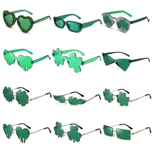 Green Four Leaf Clover Glasses St. Patrick's Day Leprechaun Costume Glasses Irish Shamrock Sunglasses Fashion Rimless Sun Glasse