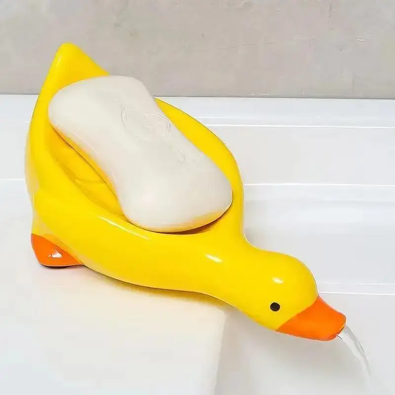 Cute Duck Shaped Soap Dish, Self Draining Cartoon Soap Holder, Non-Slip Easy Clean Drain Box, for Bathroom Shower Counter, Kids Bathroom, Home Decor & Bathroom Accessories
