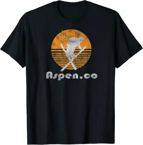 Distressed 1980s Style Aspen CO Skier Sunset T-Shirt - Rivkafia Shop 63B07N219C9C