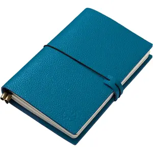 A5 Travelers Notebook with Pockets Blue Genuine Leather Journal 6" x 8.5" (15 x 22cm) Refillable Travel Journal with 120 GSM Blank Inserts