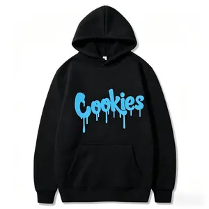 Fashion Cookies Letter Print Graphic Hoodie for Men & Women, Fall Winter Casual Streetwear Pullover Sweatshirt, Fitted Cartoon Pattern Design