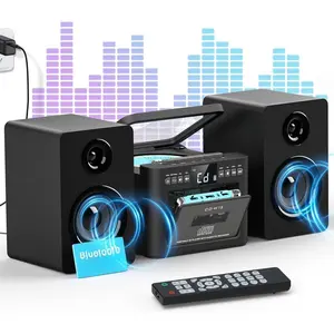Stereo System for  with Boombox CD and Cassette Player Combo, 40W  Stereo System with , FM Radio/USB/TF/AUX/Remote Control, Detachable Wooden Bookshelf Speakers