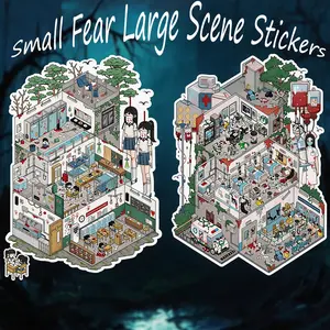 4 Sheets Per Horror Scene Sticks, Large Scale Miniature Decorative Decals, DIY Handmade Stress Relief Journal Sticker, Adhesive stickers