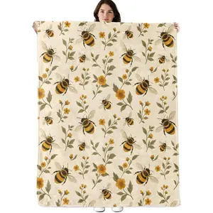 Bee and Flower Blanket, Flannel Cozy Lightweight Throw Blankets Gifts for Couch Bed Living Room Decor, Soft Blanket for Women Kids