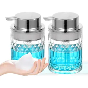 Foaming Soap Dispenser,2 Pack Clear Foam Hand Soap Dispenser for, Refillable 8 Fl Oz Foamy Pump Bottle with Large Sliver Pump,Vintage Dish Soap Foam Dispenser