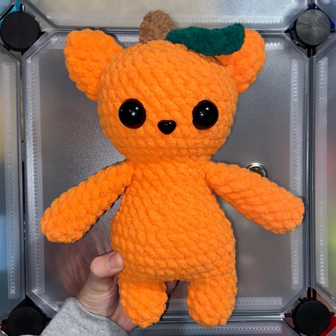 Pumpkin Bear Crochet Plushie | Orange Pumpkin Teddy Bear Stuffed Animal | Handmade Amigurumi